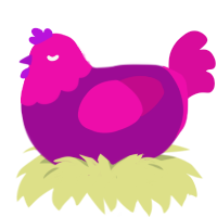 A plum and fuchsia chicken with a head pattern