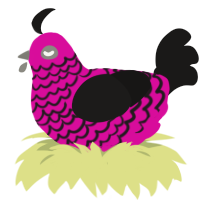 A fuchsia and sable chicken with a lace pattern