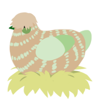 A beige and gluppy chicken with a bar pattern