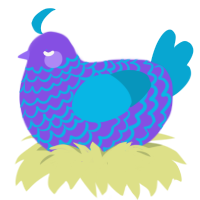 A blurple and cerulean chicken with a lace pattern