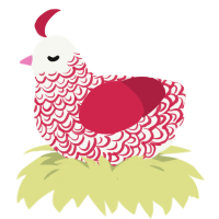 A white and crimson chicken with a double-lace pattern