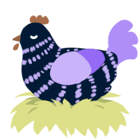 A tumblr and lilac chicken with a bar pattern