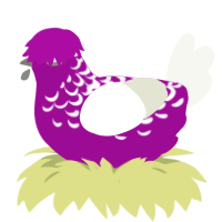 A plum and white chicken with a half-lace pattern