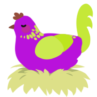 A amethyst and lime chicken with a neck-speckle pattern