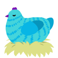 Phyllis, a aqua and cerulean chicken with a bar pattern