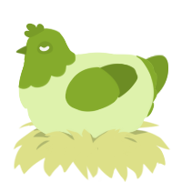 A apple and chartreuse chicken with a head pattern