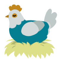 A sea and silver chicken with a head pattern