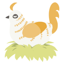 A white and honey chicken with a half-bar pattern