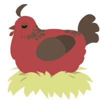 A red and bark chicken with a neck-speckle pattern