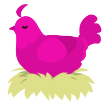 A fuchsia chicken with a head pattern