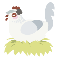A white and mist chicken with a neck-speckle pattern