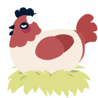 menstruation, a cream and red chicken with a head pattern