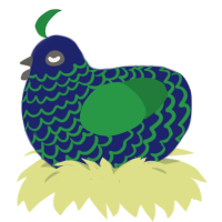 A navy and viridian chicken with a lace pattern