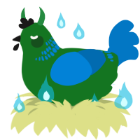A leaf and sapphire chicken with a neck-band pattern