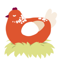 A vermilion and cream chicken with a neck-speckle pattern