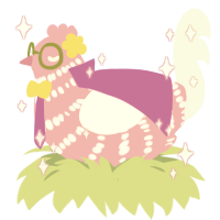 A pink and white chicken with a bar pattern