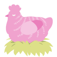 A pink chicken with a half-bar pattern