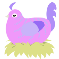 Cotton Candy, a lavender and lilac chicken with a half-bar pattern