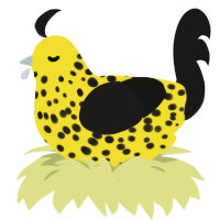 A yellow and sable chicken with a speckle pattern