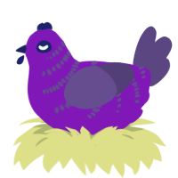 Pretty Gumdrop, a violet and overcast chicken with a half-bar pattern