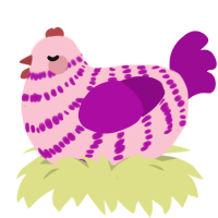 A rose and plum chicken with a bar pattern