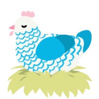 A white and cerulean chicken with a lace pattern
