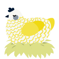 A white and yellow chicken with a lace pattern