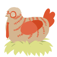A beige and vermilion chicken with a half-bar pattern