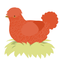 A vermilion chicken with a double-lace pattern