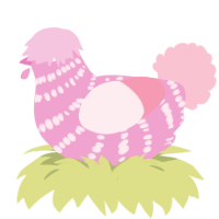 A pink and rose chicken with a bar pattern