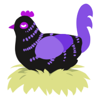 A sable and blurple chicken with a half-bar pattern