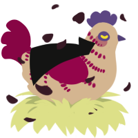 A beige and maroon chicken with a half-bar pattern