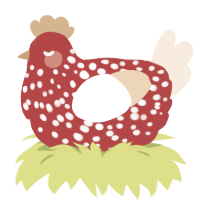 A red and cream chicken with a speckle pattern