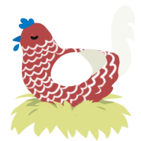 A red and white chicken with a lace pattern