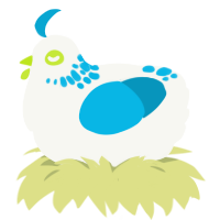 A white and cerulean chicken with a neck-speckle pattern