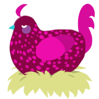 A maroon and fuchsia chicken with a speckle pattern