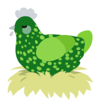 A leaf and grass chicken with a speckle pattern