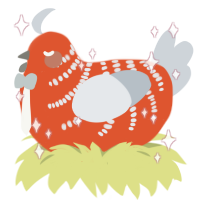 A vermilion and mist chicken with a half-bar pattern