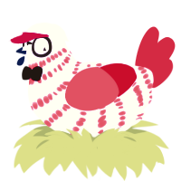cardshark, a lilac and crimson chicken with a bar pattern