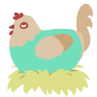 A mint and beige chicken with a head pattern