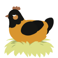 A orange and black chicken with a head pattern