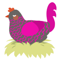 A grey and fuchsia chicken with a lace pattern
