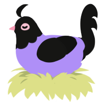 A lilac and black chicken with a head pattern