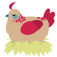 A beige and crimson chicken with a neck-speckle pattern
