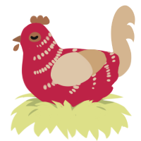 A crimson and beige chicken with a half-bar pattern
