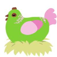 A grass and pink chicken with a neck-band pattern