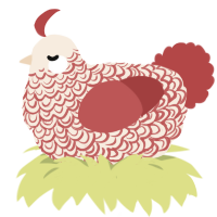 A cream and red chicken with a double-lace pattern