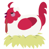 A white and crimson chicken with a head pattern