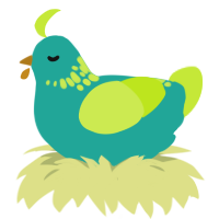 A turquoise and lime chicken with a neck-speckle pattern