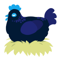 A tumblr and navy chicken with a neck-speckle pattern